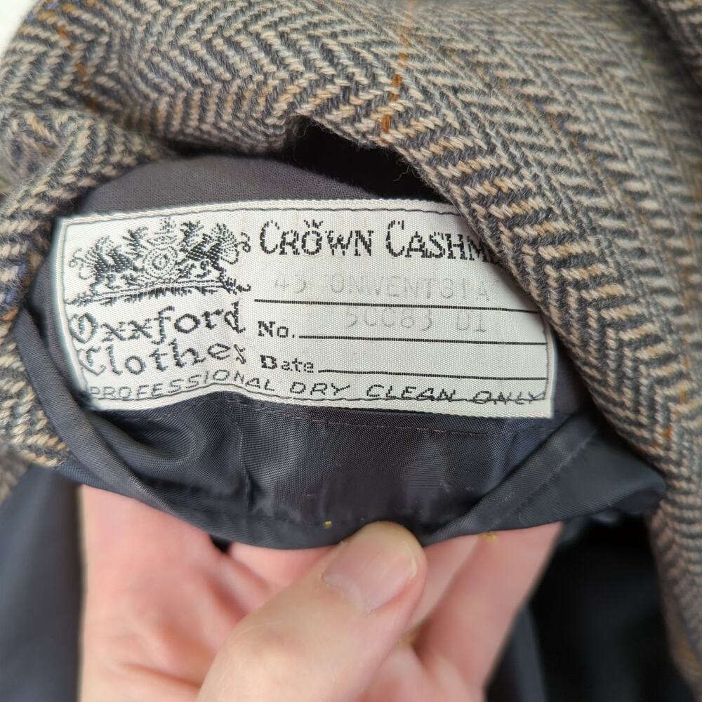 Oxxford Cashmere Chevron Gray‎ Beige Suit Jacket Two Button Sport Coat Men's 43S - Picture 10 of 12